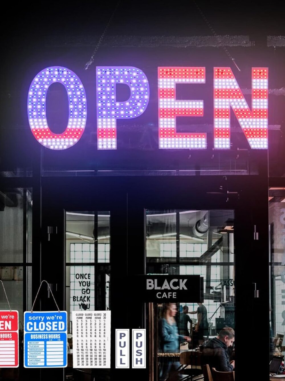 NEW US Flag LED Open Sign 30 x 10 Dimmable Red White Blue Store Window Light